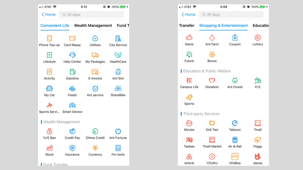 Screenshot of Alipay iOS app