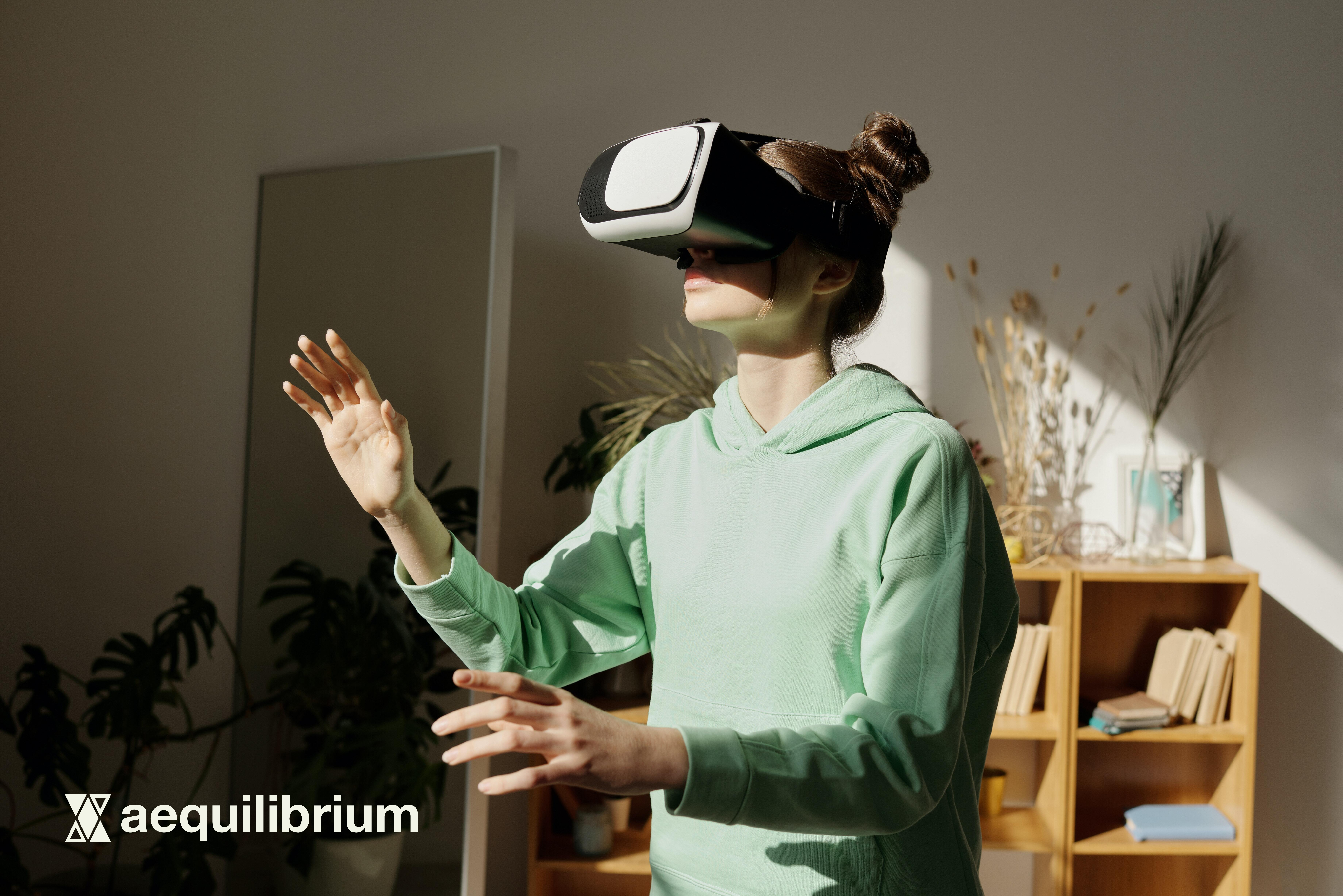 A woman using a VR headset.